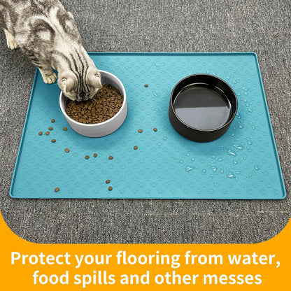 Ptlom Dog Food Mat Anti-Slip Pet Bowl Mats for Food and Water, High-Lips Pet Placemat Prevent Messy