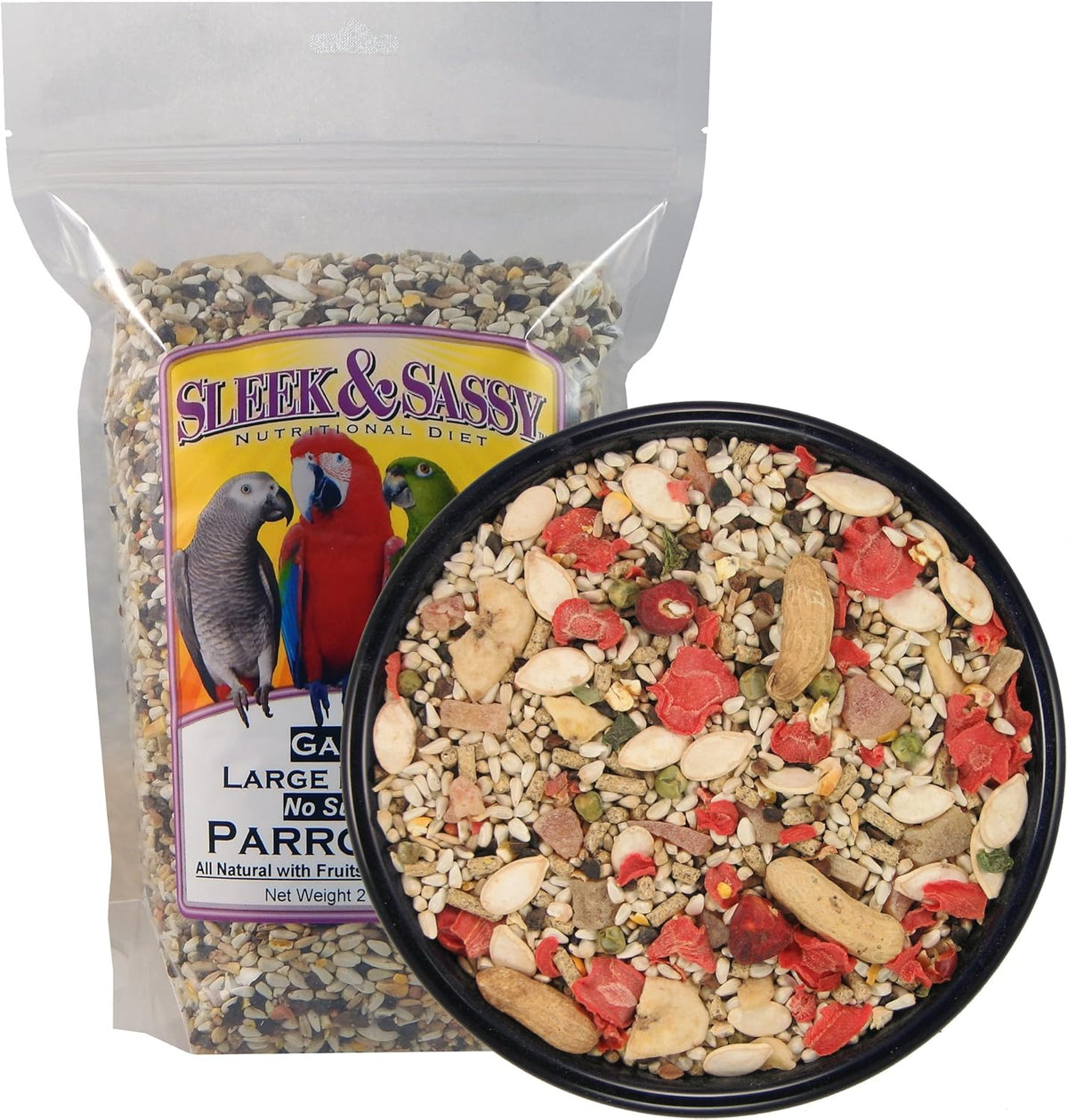 SLEEK & SASSY Garden Large Hookbill No Sunflower Parrot Food for Large Conures, Amazons, African