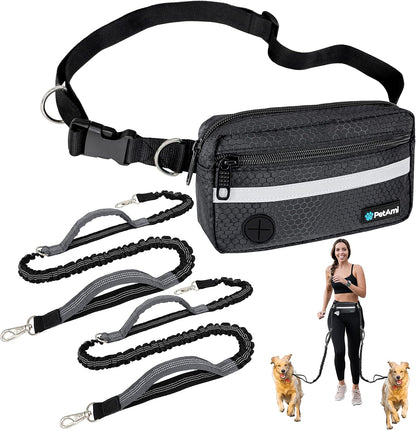 PetAmi Hands Free Dog Leash, Dog Running Leash Belt for Walking Jogging, Dog Waist Zipper Pouch