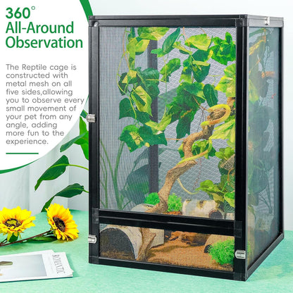 33 Gal Detachable and Foldable Reptile Butterfly Cage Terrarium, 360° Observation, Airflow