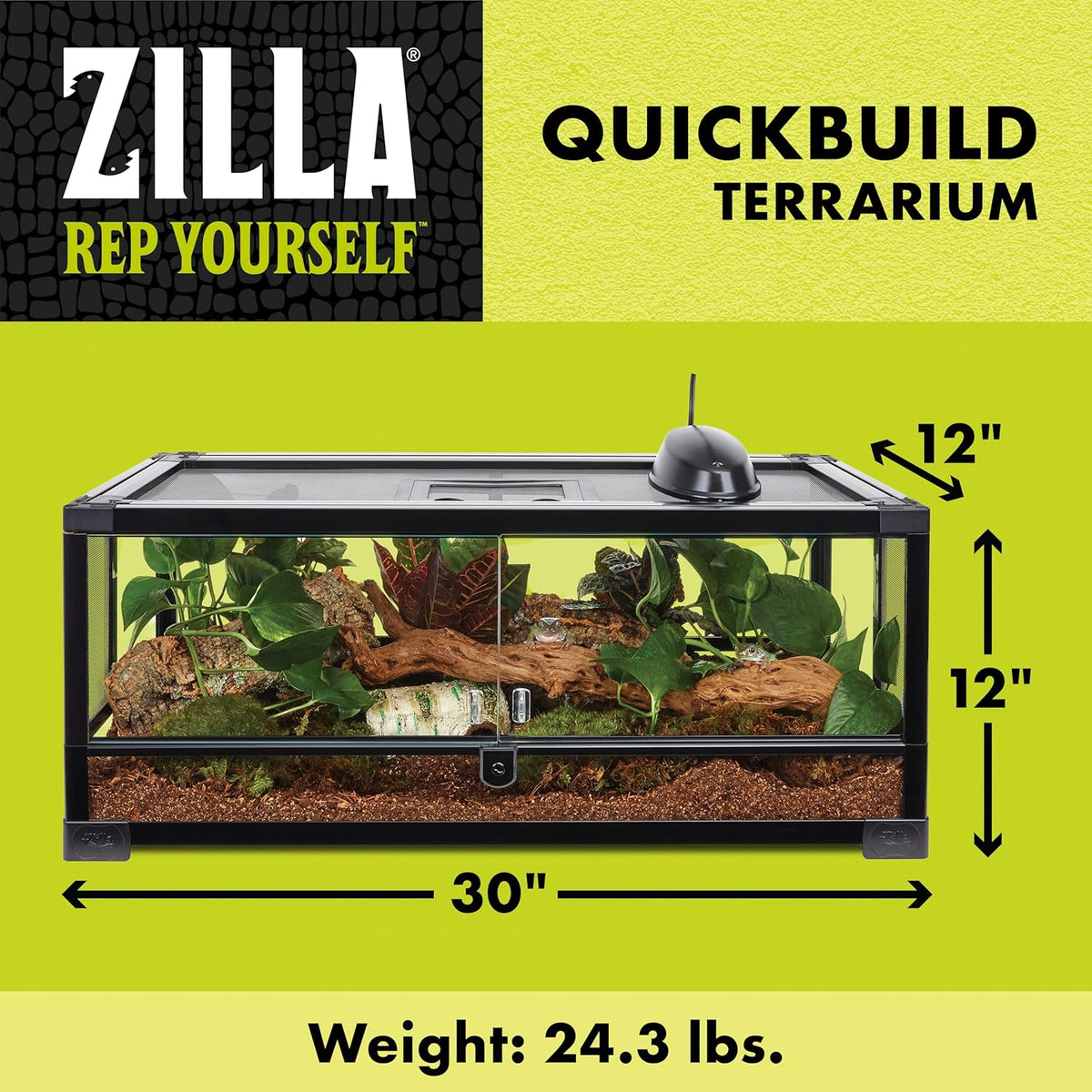 Zilla QuickBuild Reptile 20 Gallon Glass Terrarium Habitat with Swing Door For Geckos, Snakes