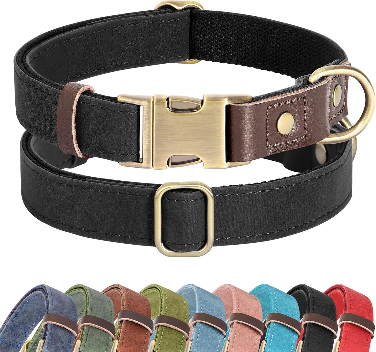 Didog Soft PU Leather Dog Collars for Medium Dogs,Classic Adjustable Dog Collars with Quick Release