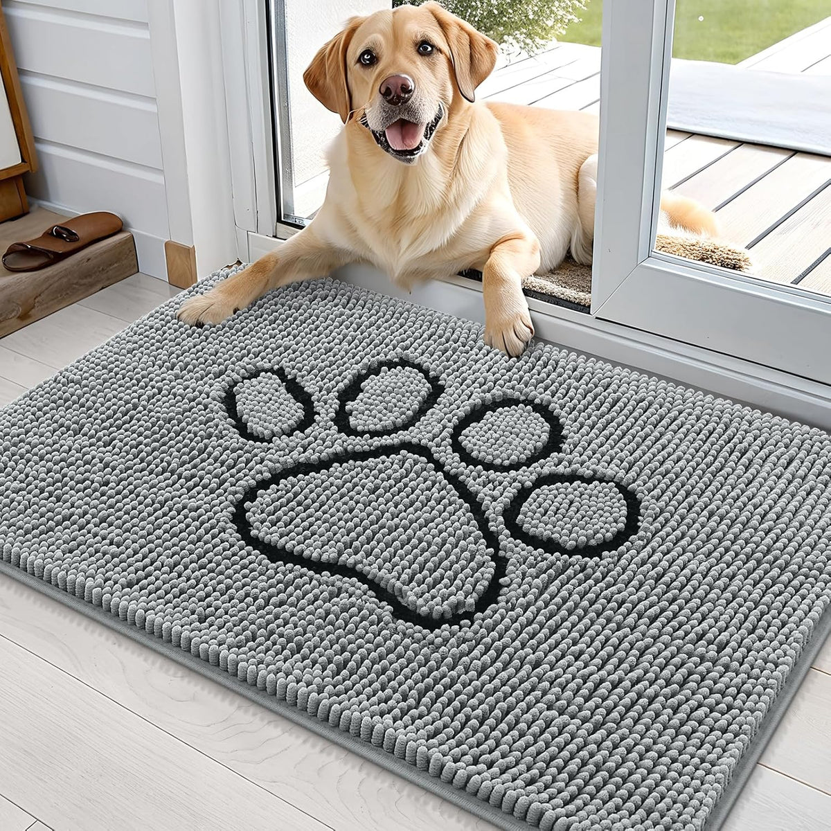 OLANLY Door Mat for Muddy Dog Paws 36x24, Ultra Absorbent Chenille Mud Doormat with Paw Print