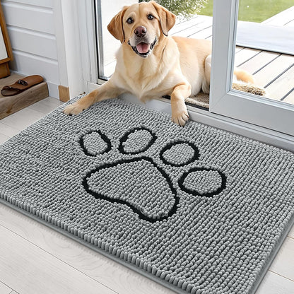 OLANLY Door Mat for Muddy Dog Paws 36x24, Ultra Absorbent Chenille Mud Doormat with Paw Print