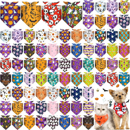 Reginary 72 Packs Halloween Dog Bandanas Bulk Pumpkin Ghost Pet Bandanas Triangle Scarf Bibs