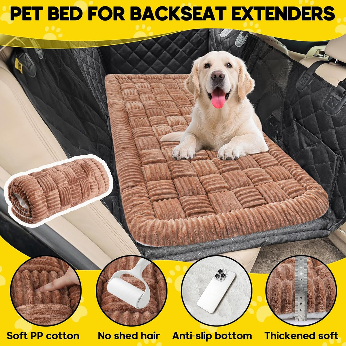 Dog Car Bed Mat, Non-Slip Backseat Extender Pet Blanket, Plaid Dog Bed for SUVs, Sedans & Trucks