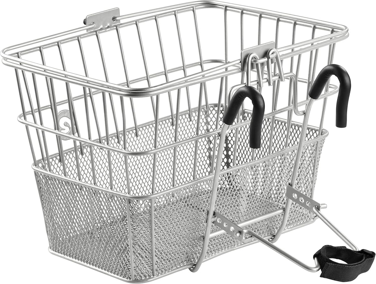 Retrospec Apollo Detachable Front Bike Basket Steel Half-Mesh with Integrated Detachable Hooks and
