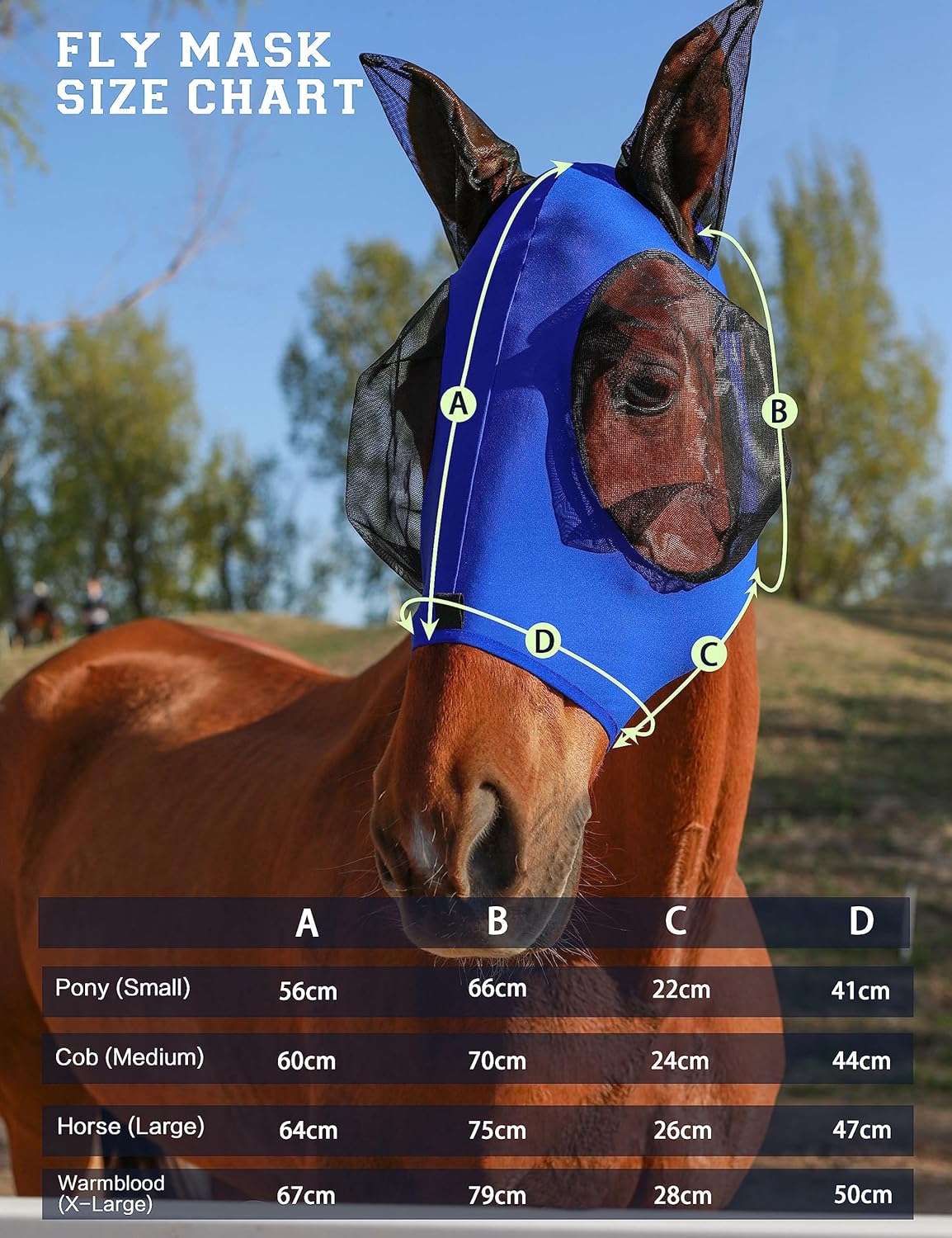 Horse Fly Mask with Ears, UV Protection Mask for Horses, Elasticity Mask with Big Mesh Eye Covers