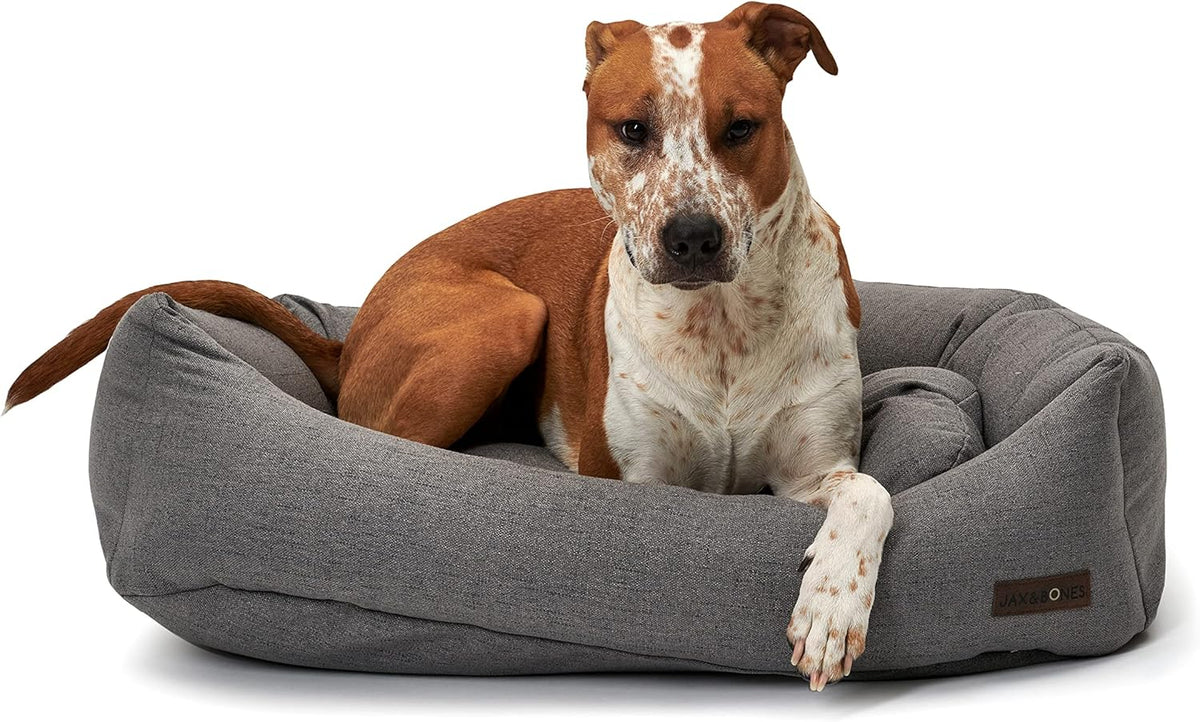 Jax & Bones Dog Napper - Lark Graphite Machine Washable Bed for Dogs - Extra Heavy Duty Bolstered