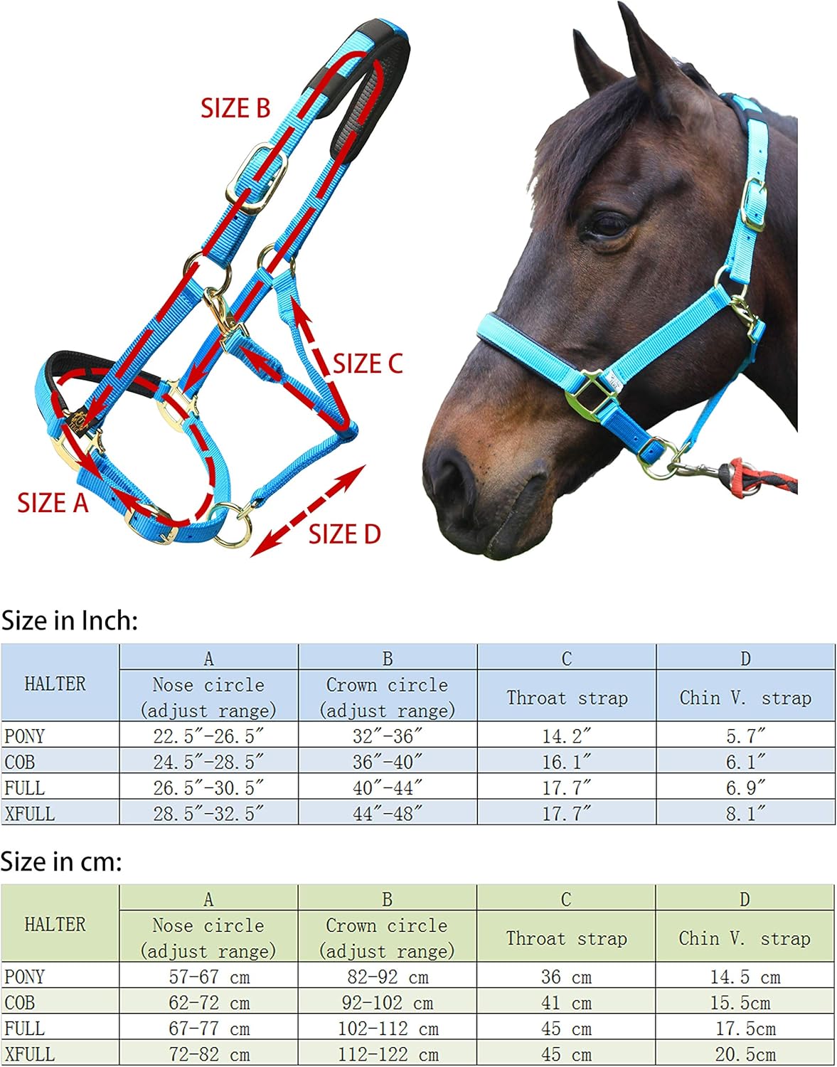 T TEKE Adjustable Horse Halters by Heavy Duty Soft Nylon, Padded with Anti-rubbing Waffle Neoprene