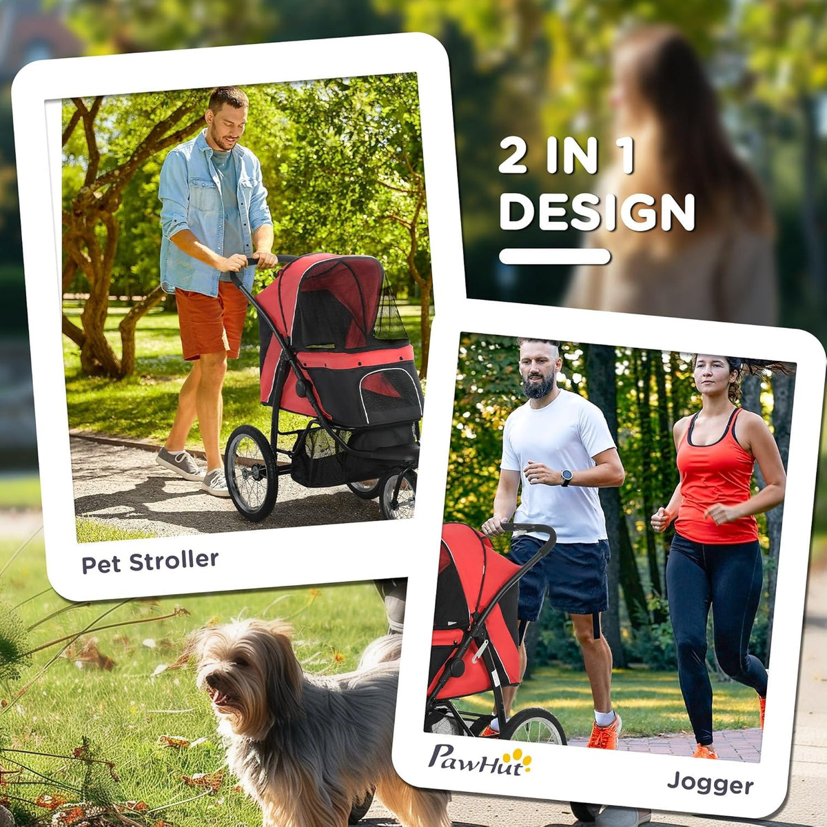 PawHut 3 Wheels Pet Stroller for Small and Medium Dogs, Foldable Cat Stroller Jogger with