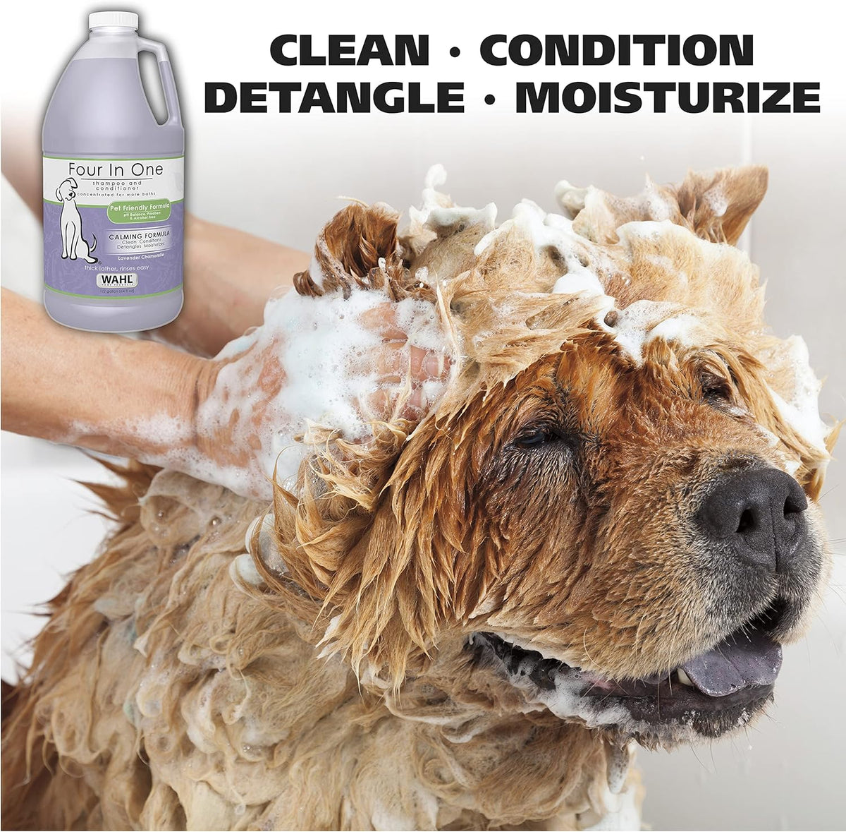 Wahl USA 4-in-1 Calming Pet Shampoo for Dogs with a Lavender Chamomile Scent – Cleans, Conditions