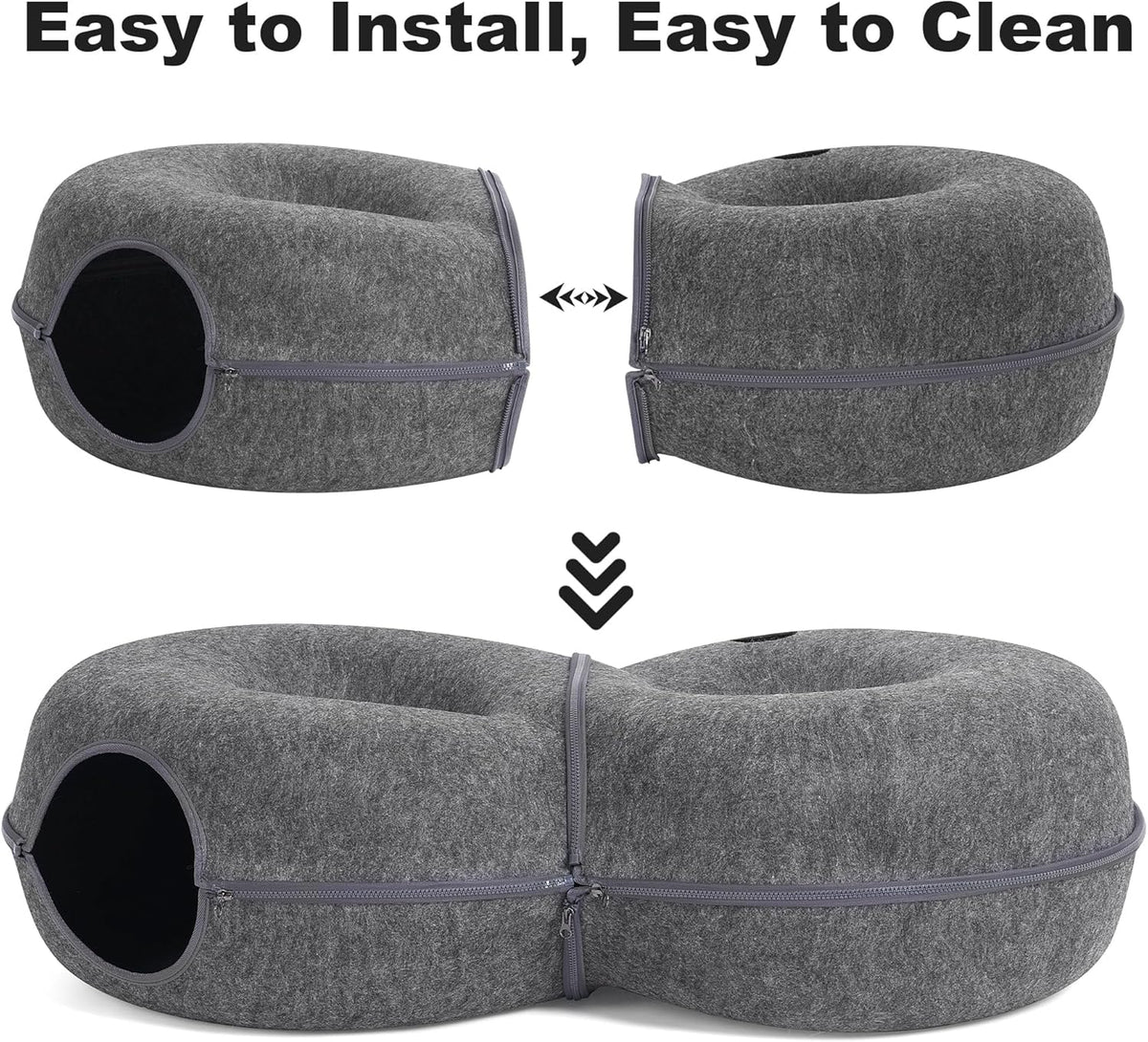 8-Shaped Large Cat Tunnel Bed for Indoor Cats, Infinite Circulation Peekaboo Cat Cave with 12 Toy