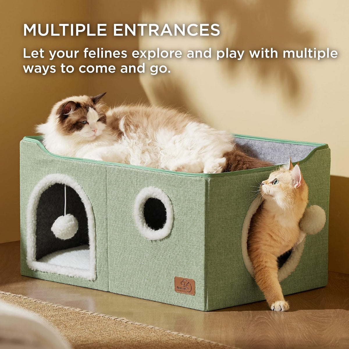 Bedsure Large Cat Beds for Indoor Cats - Extra Wide Cat Cube House for Small Pet with Fluffy Ball