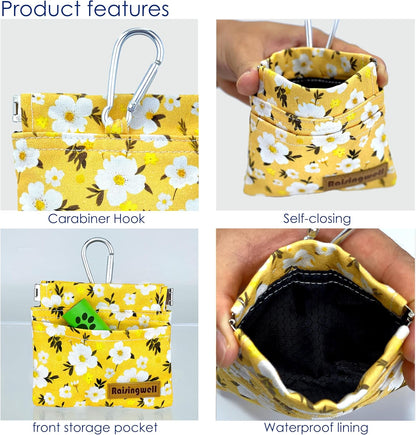 Dog Treat Pouch, Pocket Sized Pet Training Pouch, Cotton Fabric, Hand Free Yellow Flower Dog