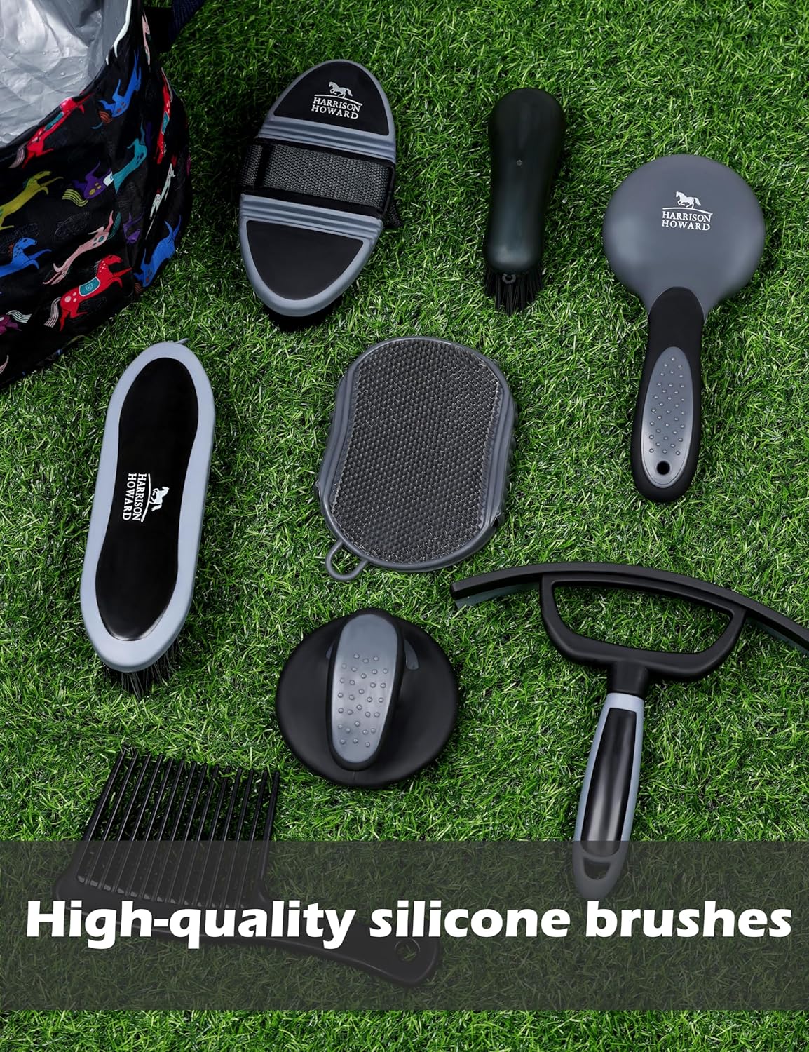 Harrison Howard Horse Grooming Kit 11-Piece Equine Care Series Horse Brush Sets with Organizer Tote