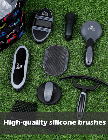 Harrison Howard Horse Grooming Kit 11-Piece Equine Care Series Horse Brush Sets with Organizer Tote