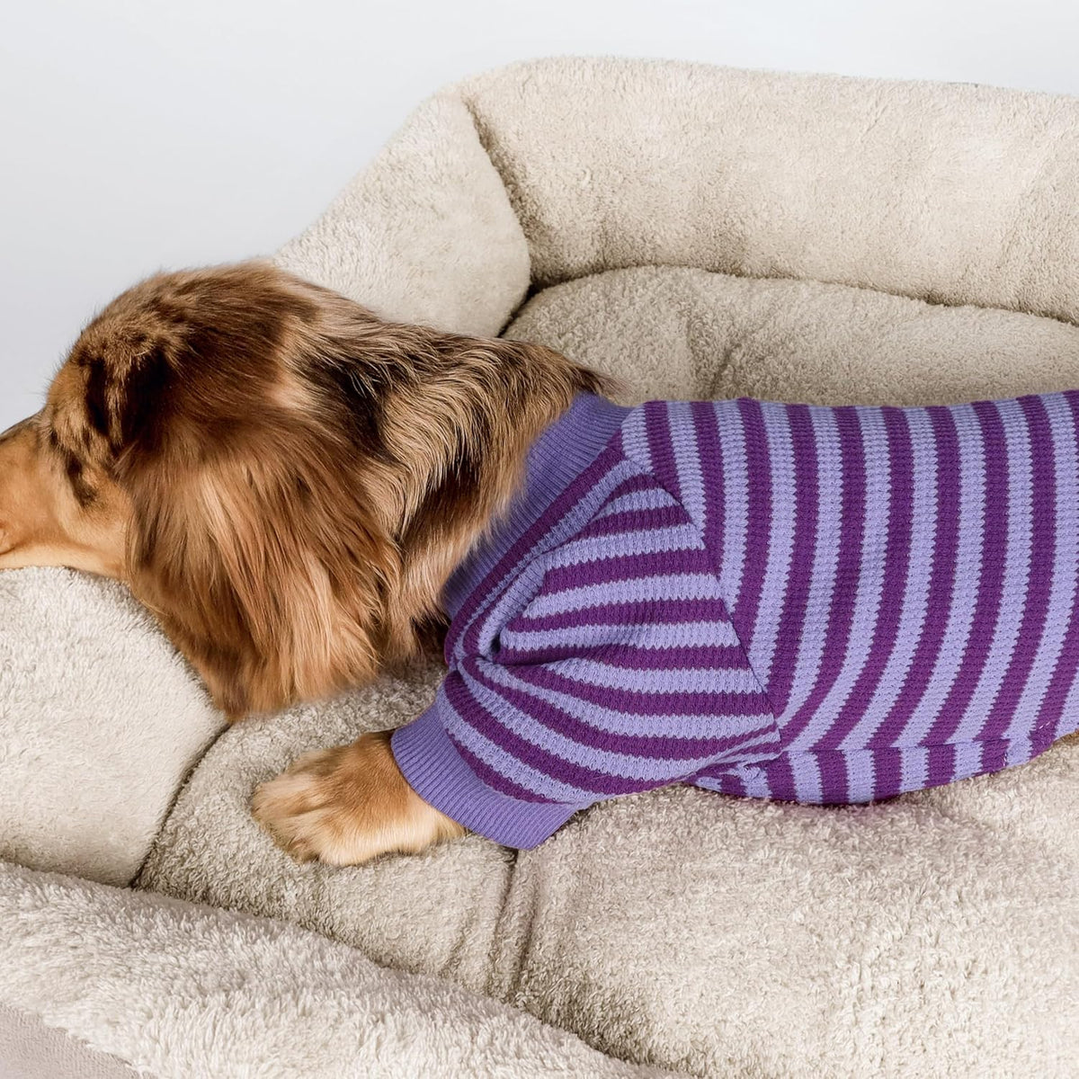 Fitwarm Purple and Violet Striped Dog Pajamas, Waffle Dog Clothes for Small Dogs Girl Boy, Puppy