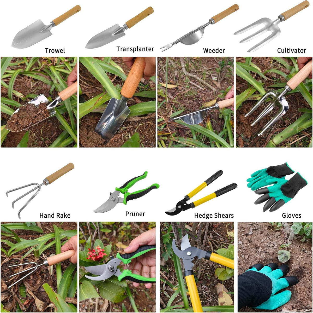 41-Piece Premium Gardening Tool Set, Stainless Steel Heavy Duty Gardening Tool Kit, with Non-Slip