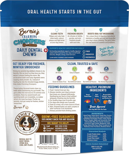 Bernie's Charming Chompers - Daily Dental Chews for Dogs 26-50 Lbs. - 18 Count - Cleans Teeth
