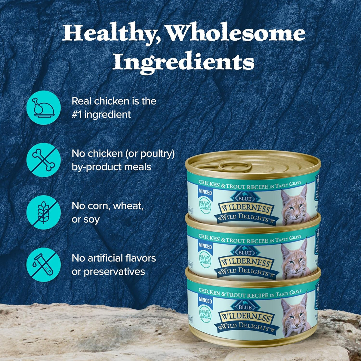 Blue Buffalo Wilderness Wild Delights Minced Wet Cat Food, High-Protein & Grain-Free, Made with