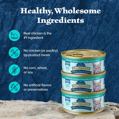 Blue Buffalo Wilderness Wild Delights Minced Wet Cat Food, High-Protein & Grain-Free, Made with