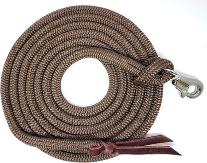 Double Braid Polyester Yacht Horse Lead Rope with Loop 12ft. or 14ft. Lengths (Brown, 14 ft. No
