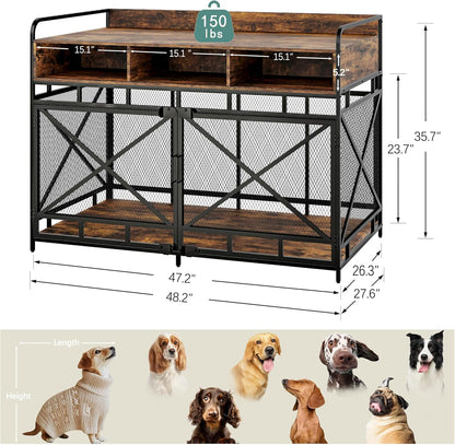 Dog Crate Furniture, 48" Heavy Duty Wooden Dog Crate End Table, XL Dog Kennel Furniture Large