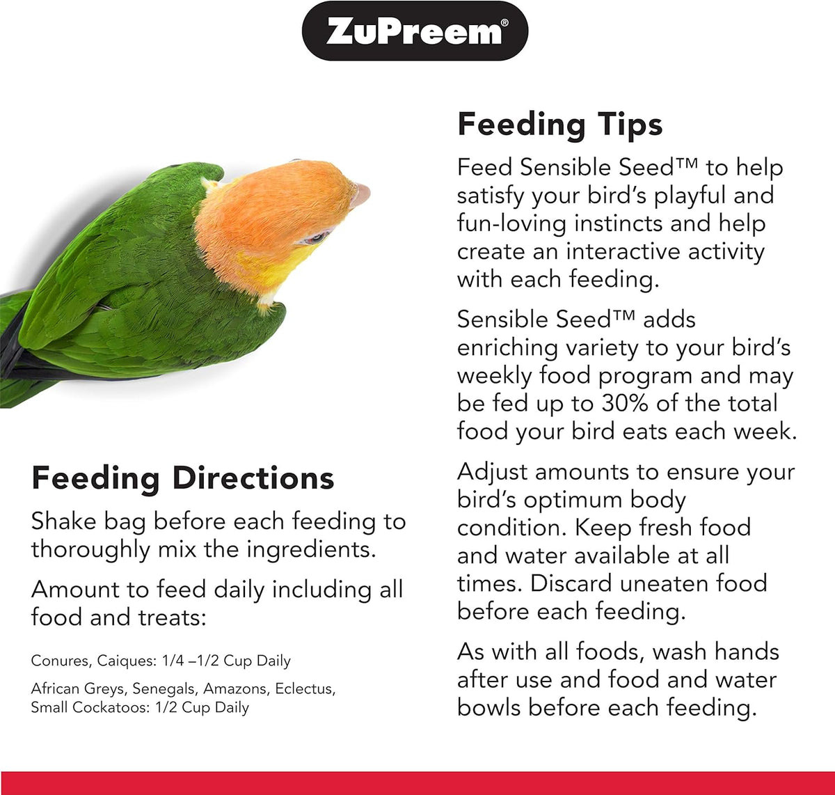 ZuPreem Sensible Seed Bird Food, Cockatiel, Lovebird, Quaker, Small Conure, Seed and Pellet Blend