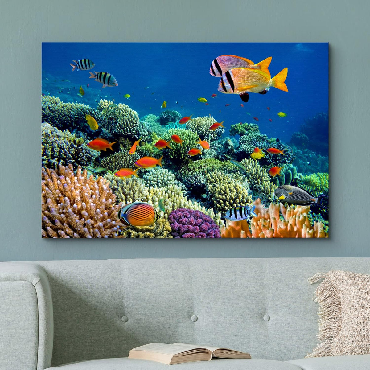 wall26 Canvas Print Wall Art Vibrant Coral Reef Underwater Panorama Nature Animals Photography