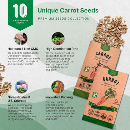 Organo Republic 10 Unique Carrot Seeds Variety Pack - 7,550+ Non-GMO Heirloom Carrot Seeds for