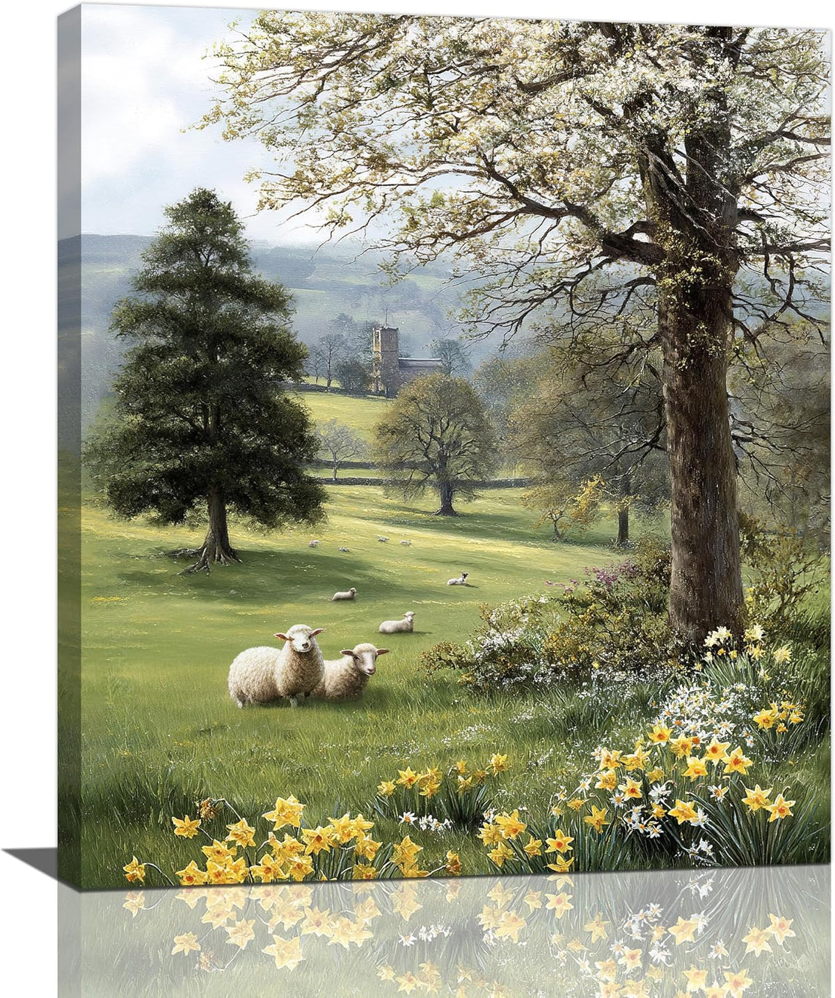 Country Sheep Canvas Wall Decor Farmhouse Rustic Lamb Wildflower Wall Art Nature Countryside