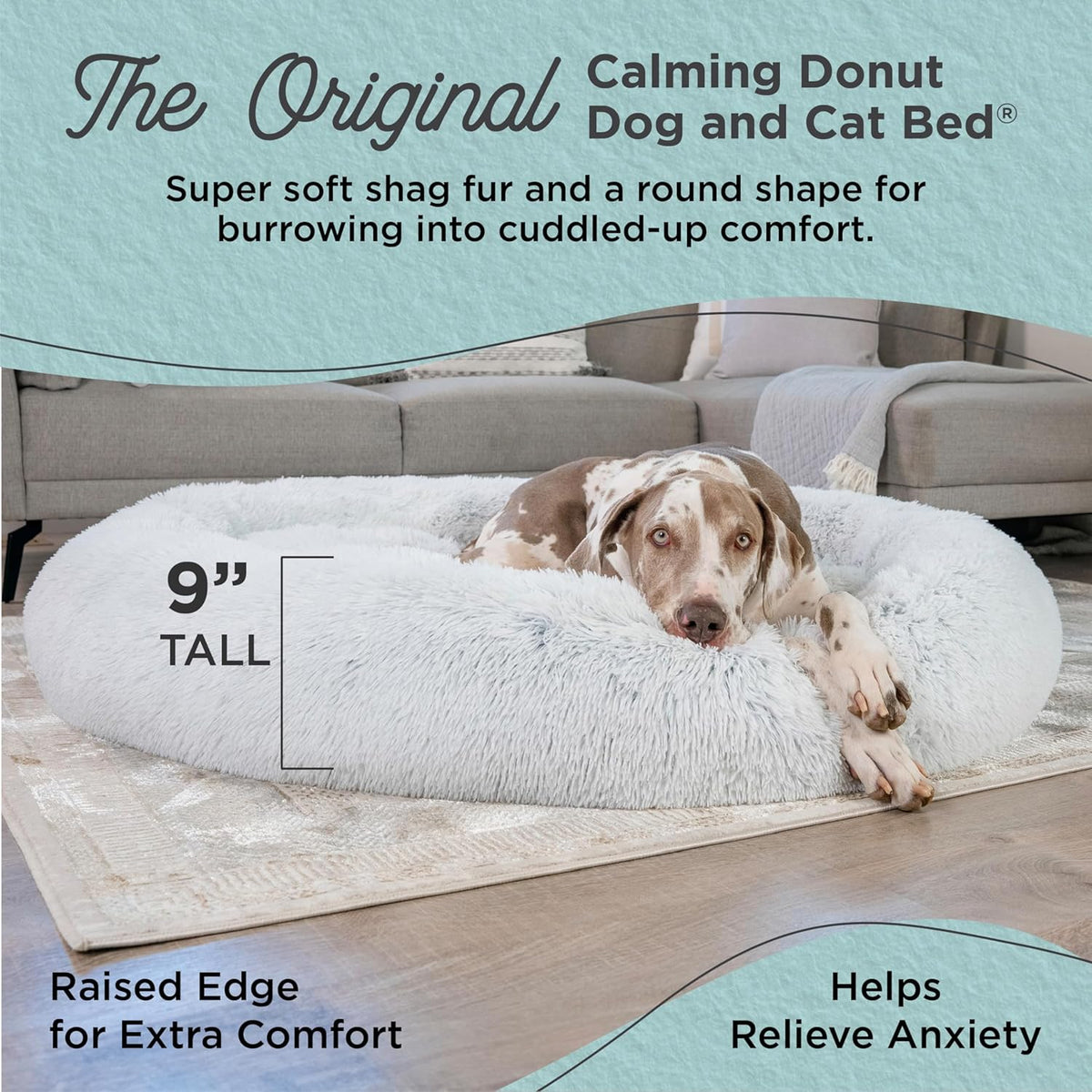 Best Friends by Sheri Original Calming Donut Dog and Cat Bed, Shag Faux Fur, Frost Gray, XXL (54in
