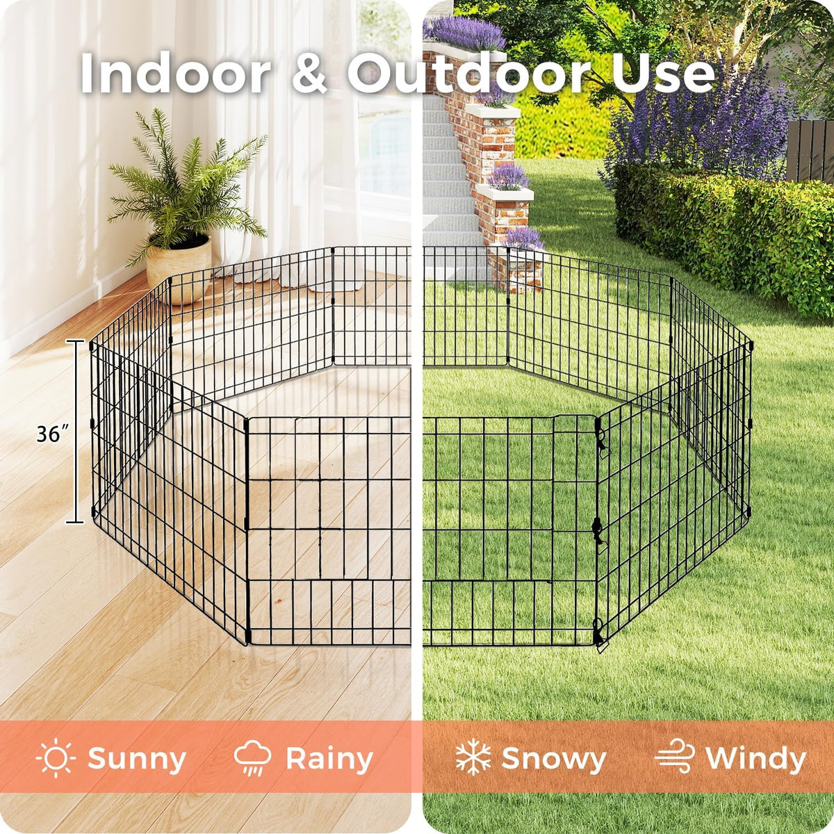 Foldable Dog Playpen 36" Height 8 Panels Metal Exercise Pen No Door - Indoor/Outdoor Dog Play Pen