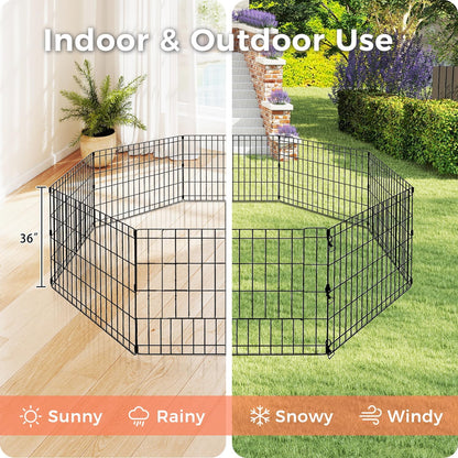 Foldable Dog Playpen 36" Height 8 Panels Metal Exercise Pen No Door - Indoor/Outdoor Dog Play Pen