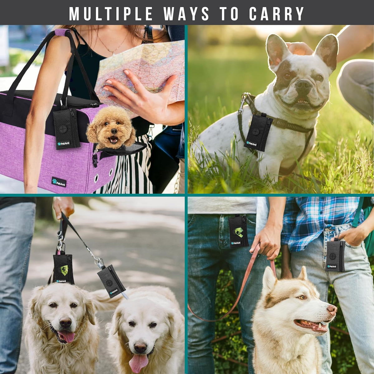 PetAmi Dog Poop Bag Holder for Leash, Dog Waste Bag Dispenser with Clip, Treat Pouch, Walking &