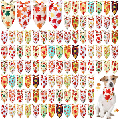 Chunful 100 Pieces Fall Dog Bandanas Bulk Autumn Pet Bandanas with Maple Leaves Patterns Triangle