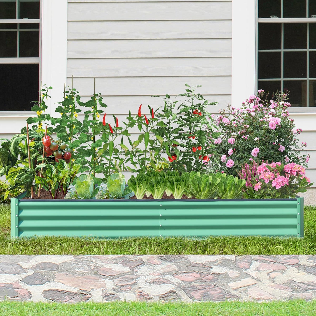 Domi Galvanized Raised Garden Bed, 6x3x1Ft Thickening Metal Planter Box for Vegetables Bottomless