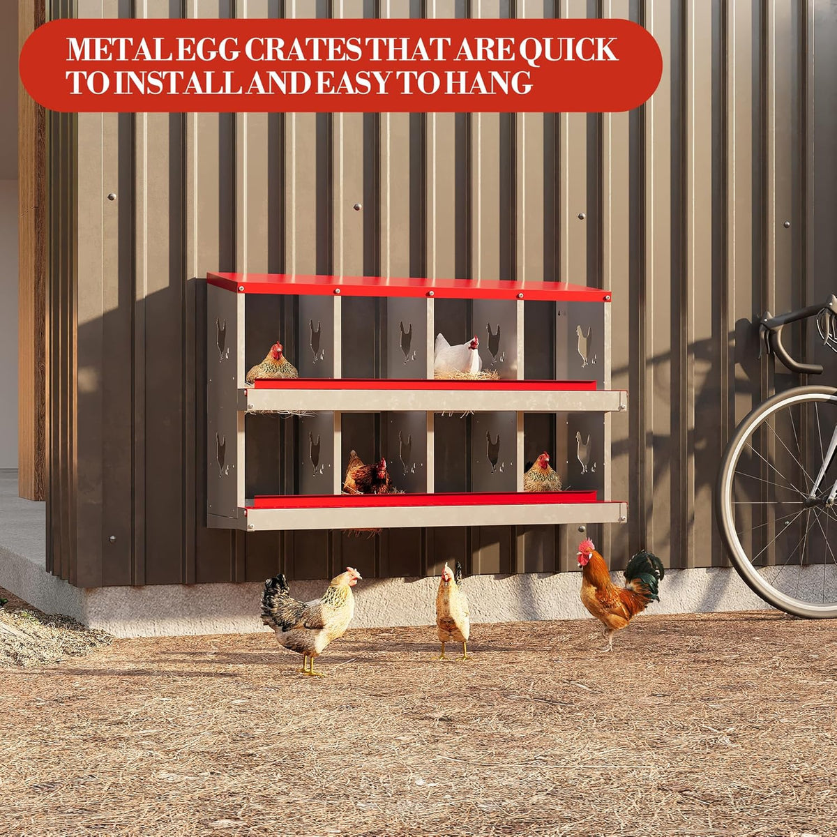 8 Hole Chicken Nesting Box with Roll Out Egg Tray, Rustproof & Ventilated Chicken Laying Boxes for