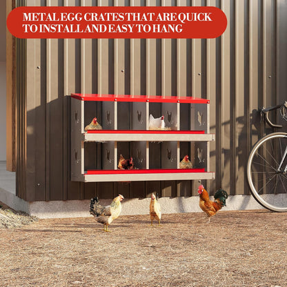 8 Hole Chicken Nesting Box with Roll Out Egg Tray, Rustproof & Ventilated Chicken Laying Boxes for