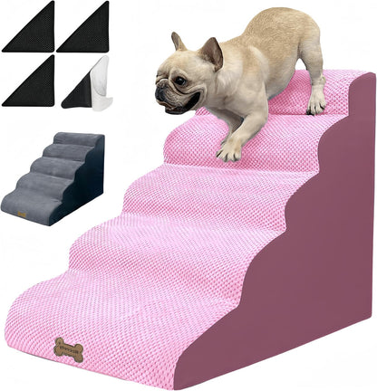 Dog Stairs & Pet Ramp for Small/Large Dogs to High Beds/Couches - 5 Steps 24-inch Height for 18-30