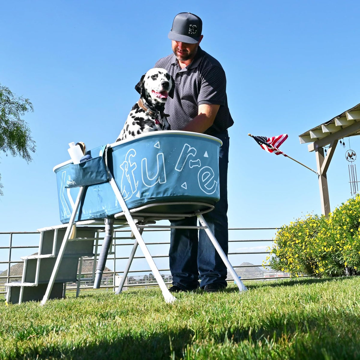Big Dipper Dog Bath Tub with Stairs, Elevated Portable Foldable Wash Station with Steps for