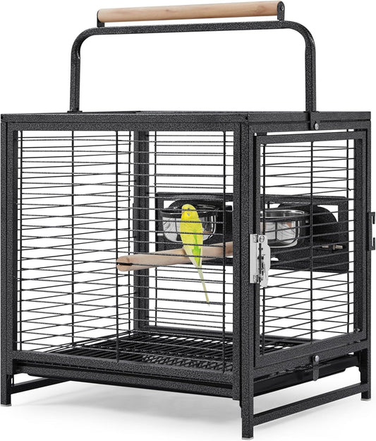 Yaheetech 25.5'' Wrought Iron Bird Travel Carrier Cage Parrot Cage with Handle Wooden Perch & Seed