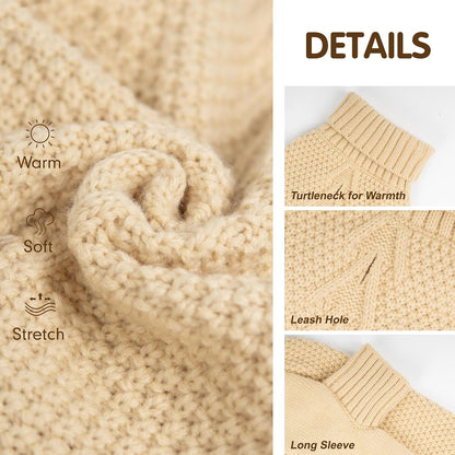 cyeollo Dog Sweater Knitwear with Leash Hole Turtleneck Pullover Sweaters Fall Winter Dog Clothes