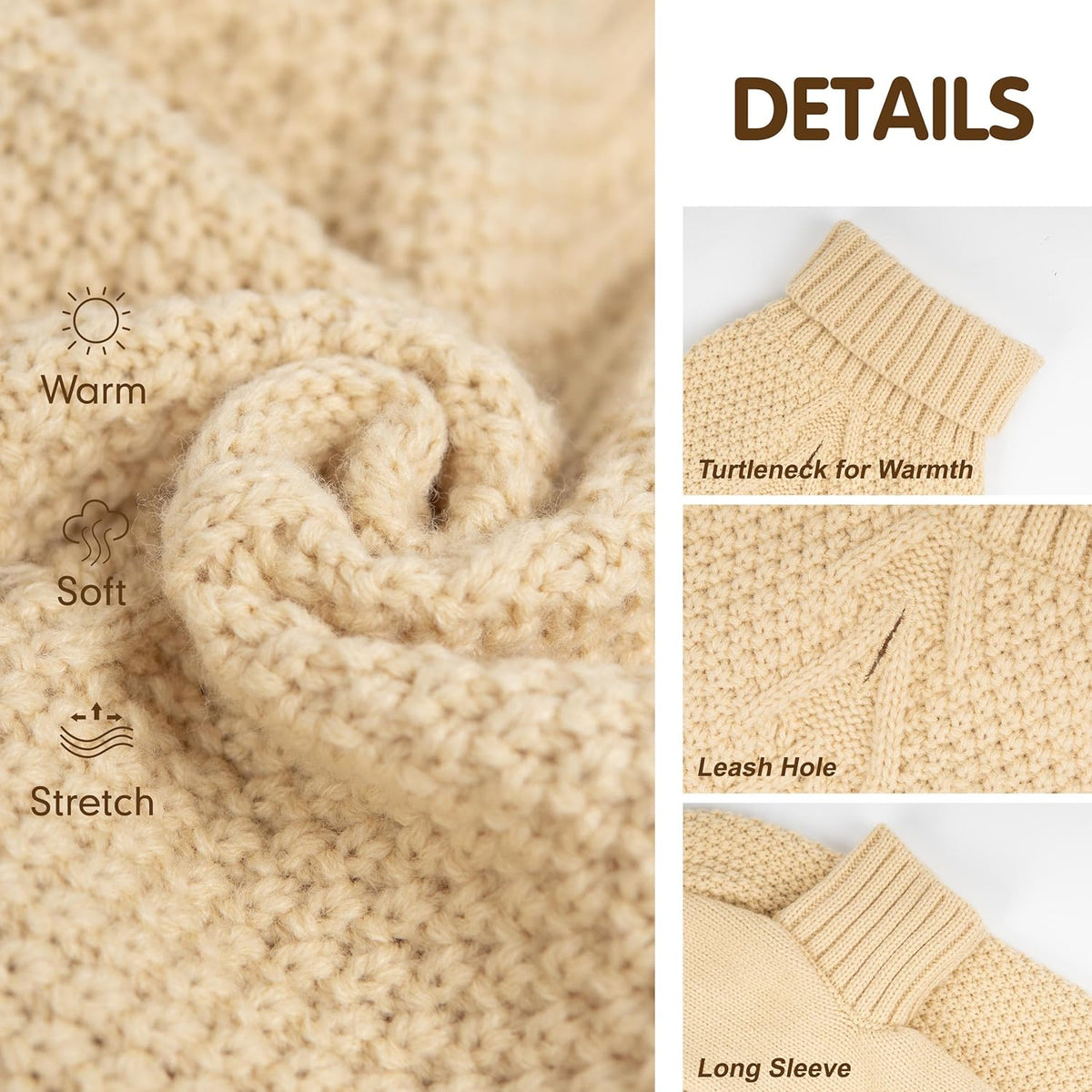 cyeollo Dog Sweater Turtleneck Knitted Sweaters with Leash Hole Winter Dog Clothes Sweaters for