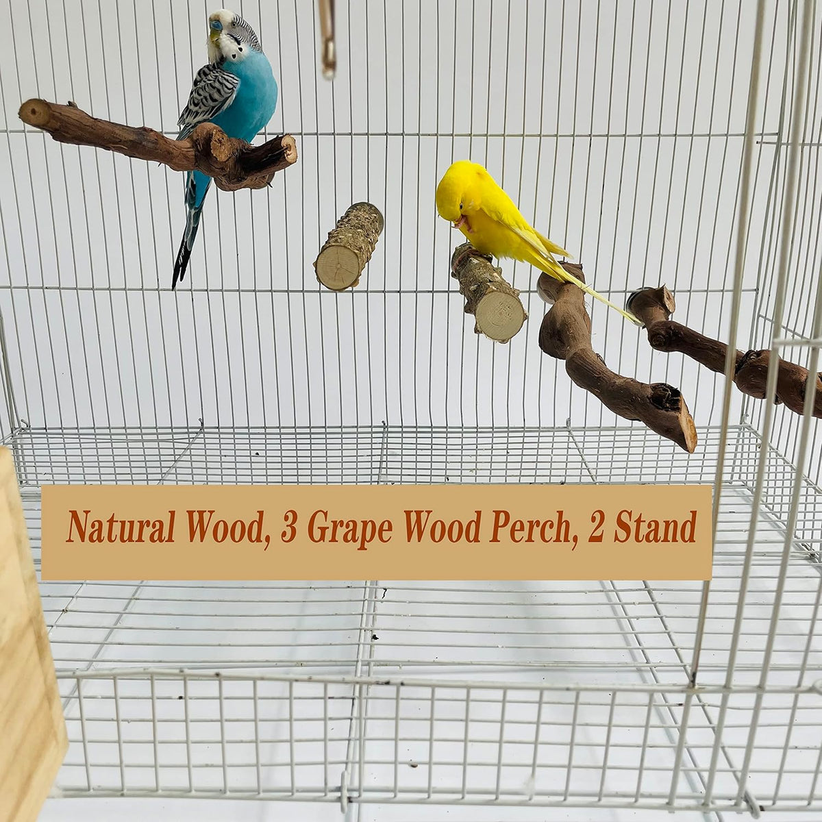 5PCS Bird Perch Stand Natural Wooden Parrot Stand Branch,3 Grape Wood Perch,2 Stand,Paw Grinding