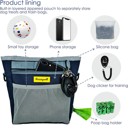 Dog Treat Pouch with Magnetic Closure 4-Cup Silicone Bag Fanny Pack Holder with Clicker 4 Ways to