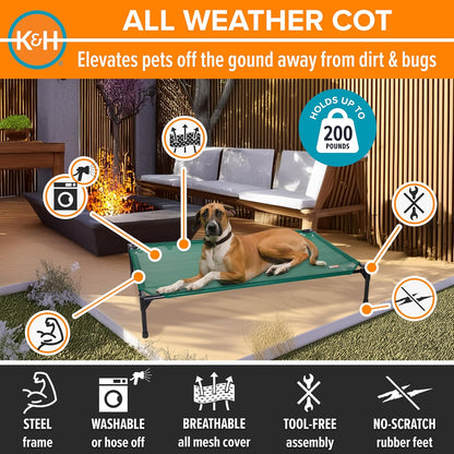 K&H Pet Products Cooling Elevated Dog Bed, Outdoor Raised Cot with Waterproof Breathable Mesh for