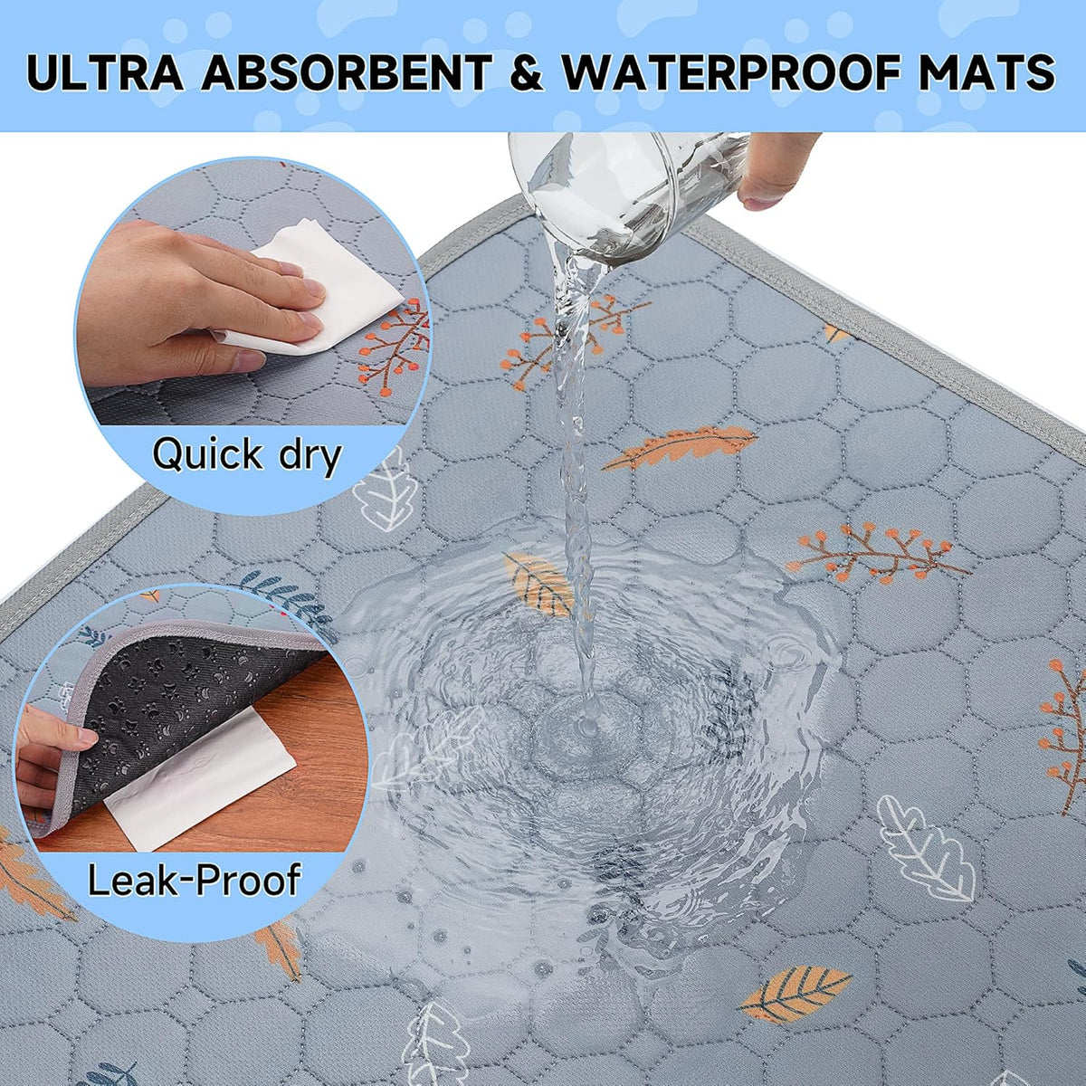 Sunheir Washable Pee Mats for Dogs - Large 48" x 48" 2-Pack Reusable Puppy Pads, Absorb Dog Mats