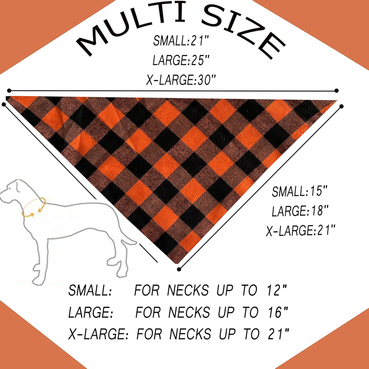 Realeaf Fall Halloween Dog Bandanas 2 Pack, Orange Plaid Pet Scarf for Boy and Girl, Premium